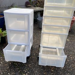 2 White Plastic Storage Drawer Units