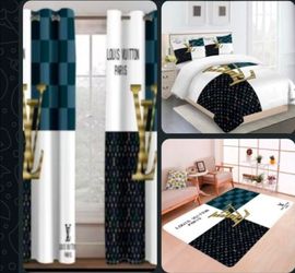 White blue gold blue king size bed set