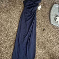 David bridal navy blue dress with slit