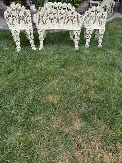 Antique White Cast Iron Chair/ Bench