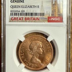 1962 Great Britain Queen Elizabeth II Penny NGC Genuine 