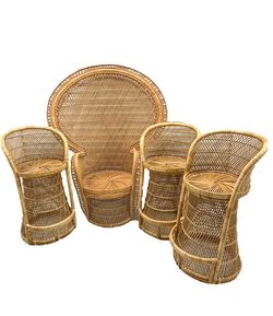 vintage Rattan Peacock Chairs 1 Large with 3 smaller matching chairs 