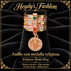 Tricolor  Medal Ring with Charm