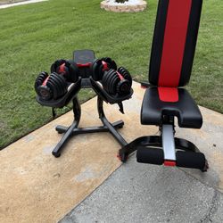 Bowflex BUNDLE- Dumbbells and Bench W/RACK