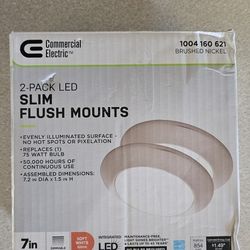 Commercial Electric

 7 in. Brushed Nickel LED Flush Mount (2-Pack)