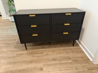Black fluted 6-Drawer Dresser with Gold Handles