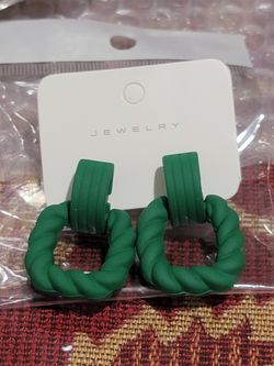 Green Twisted Hoop Stud Earrings