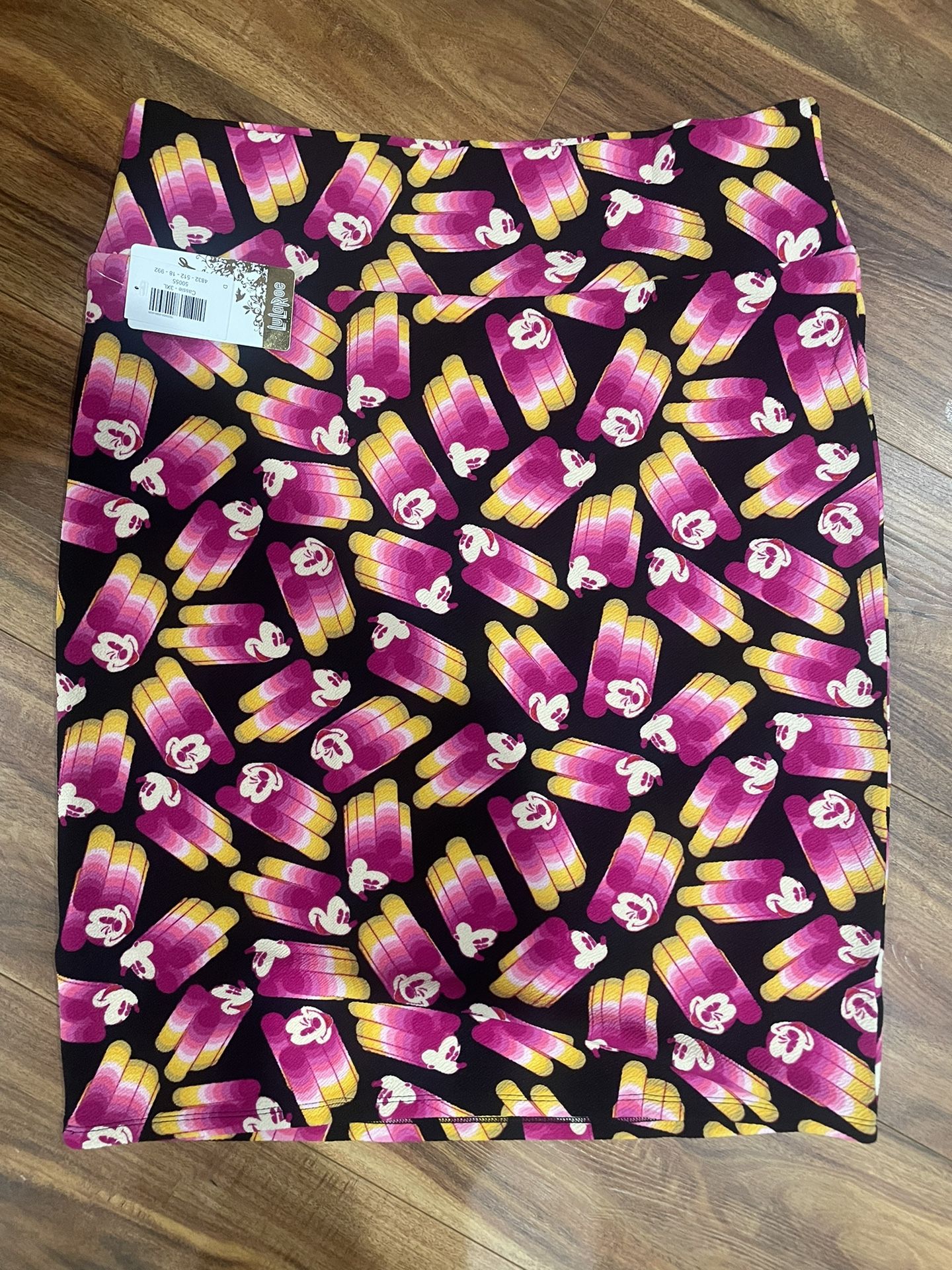 NWT DISNEY X LULAROE MICKEY MOUSE HEAD PINK SHADES YELLOW BLACK CASSIE SKIRT 3XL