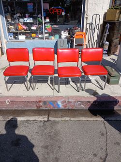 Classic red retro chairs Set of 4.