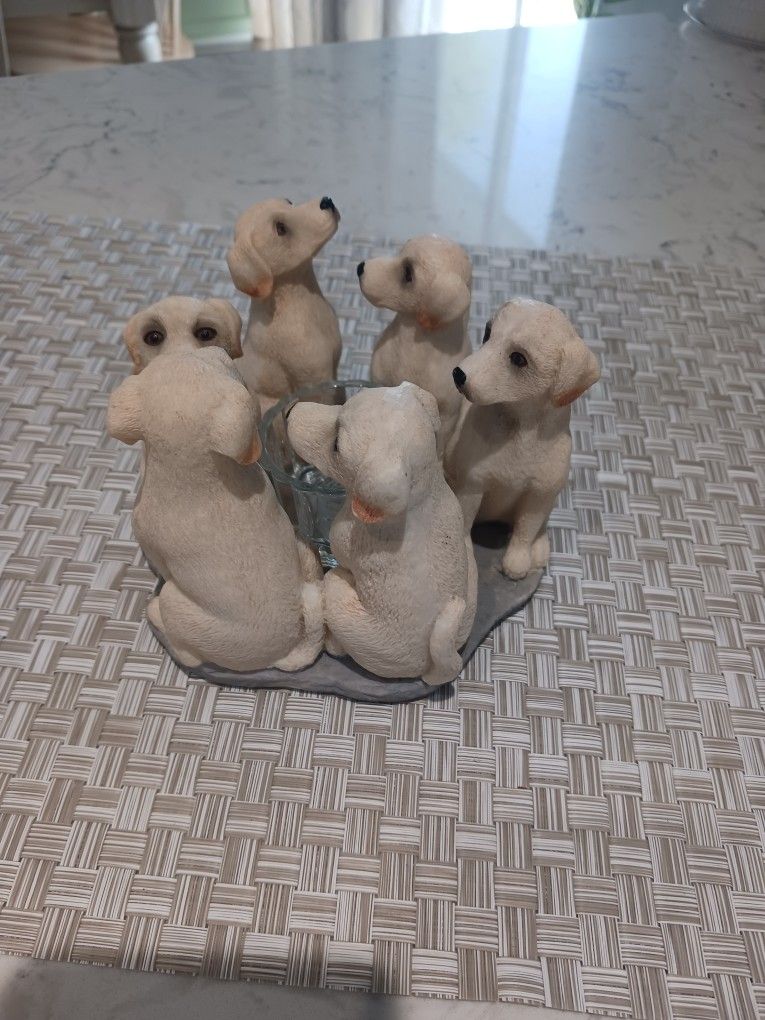 Yellow Lab Pups Votive Candle Holder 