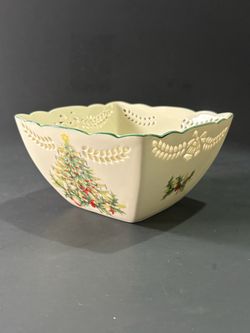 I. Godinger & Co. Christmas Tree Pierced Square Ceramic Serving Bowl 5.5"
