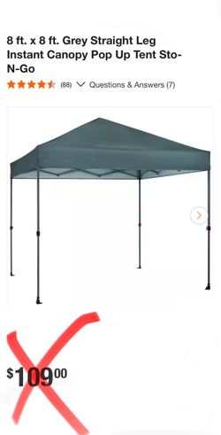 Everbilt 8 ft. x 8 ft. Grey Straight Leg Instant Canopy Pop Up Tent Sto-N-Go