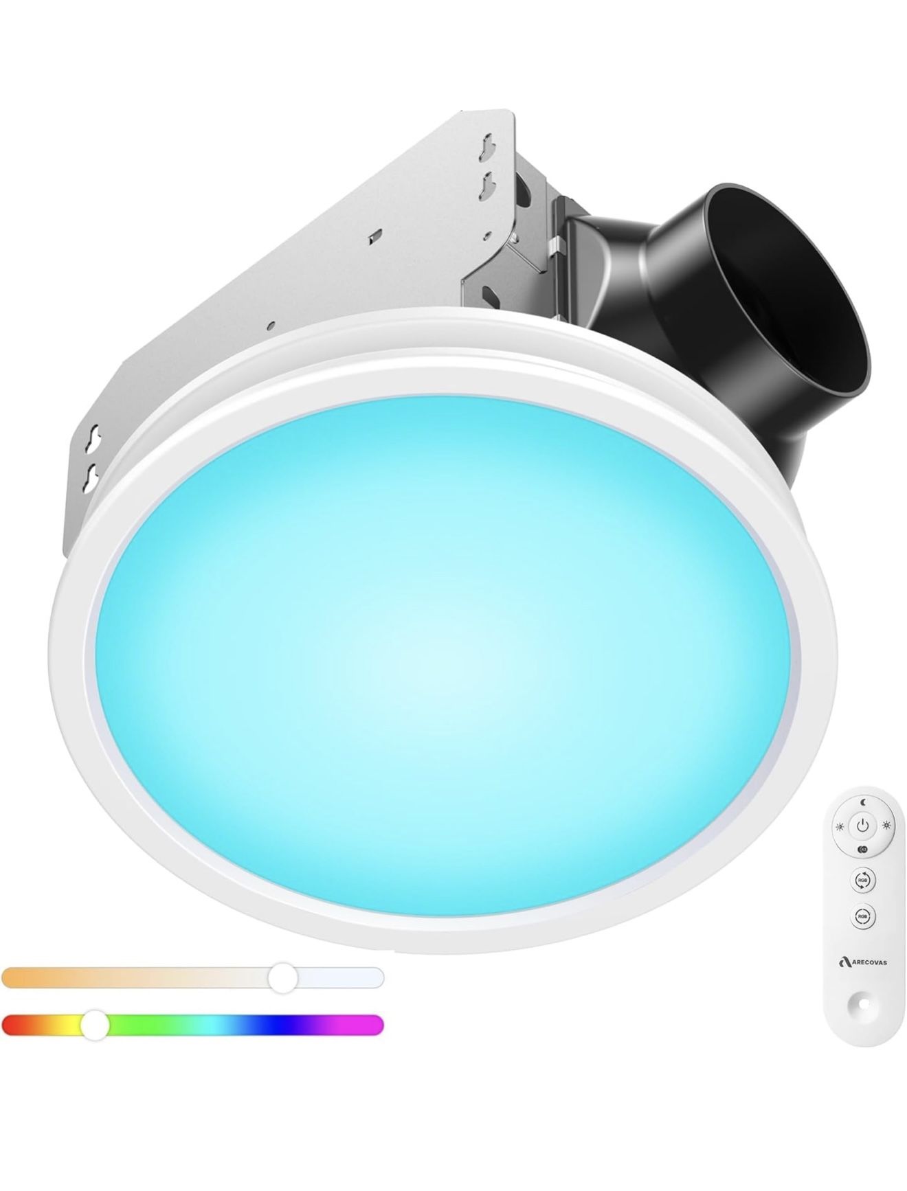 Bathroom Exhaust Fan with RGB Lights, 110CFM/1.0 Sones Vent Fan with 3 Color Temperatures, 5 Adjustable Brightness, Easy to Install, Remote Control, Q