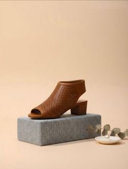 J.Adams Perforated Open-Toe Block Heel Sandal - Tan