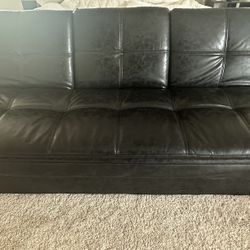 Black Leather  Couch With Storage 