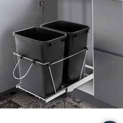 Cabinet Sliding Waste Bin for Kitchen Duo Pull-Out Recycle Cans Easy Access no show trash container