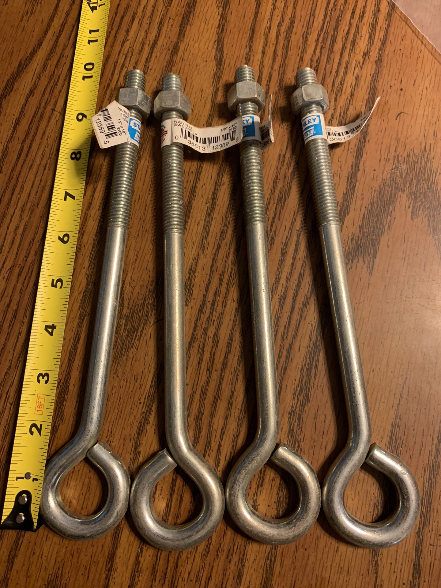 4 National Hardware Zinc Steel Eye Bolt 1/2" x 10" Weatherguard N221-333 300lb