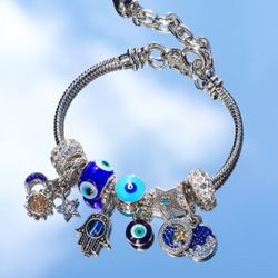 DIY blue devil eye glass diamond star hand jewelry exquisite matching trend personality bracelet 