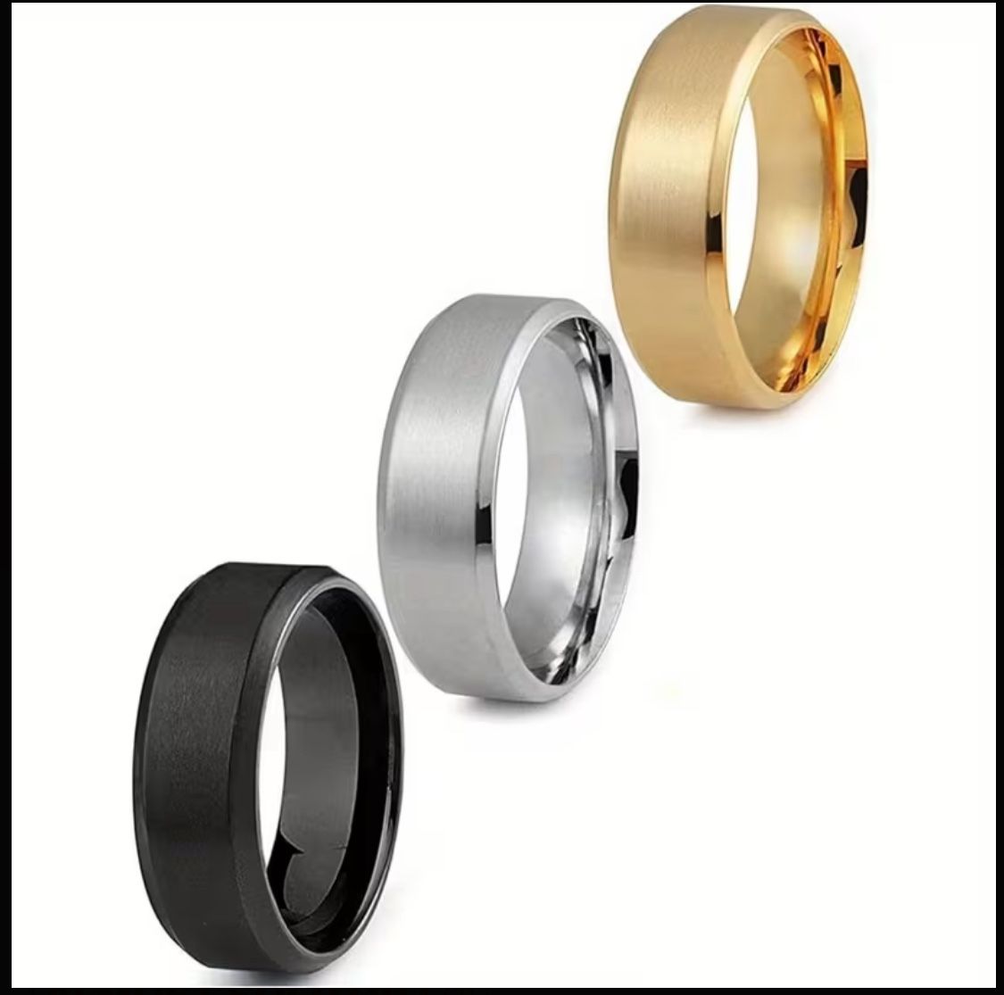 3pcs Stainless Steel Ring Men's Wedding Ring, Cool Simple Ring 8MM Wide Ring