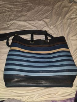 Coach Striped Leather Tote Bag