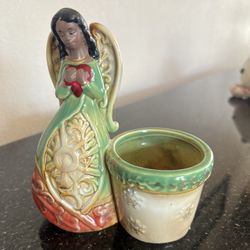 Decorative Ceramic Angelic Southern Belle figurine Plantar 5 1/2”