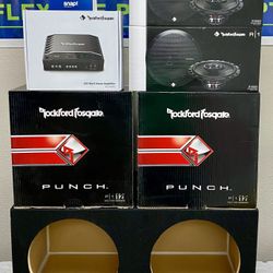 New (2) 12” inch Rockford Fosgate Punch Subwoofers + Rockford Fosgate Bass Amp + (4) 6.5” Speakers {No Credit Financing} ✅