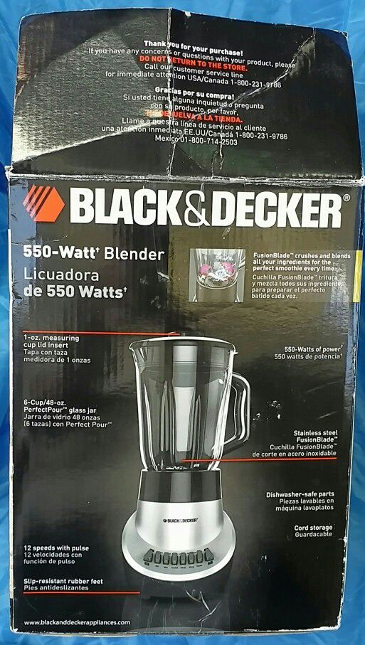 Black & Decker Fusion Blade 12 Speed Pulse Electric Blender 550 watt 6  Cup/48oz