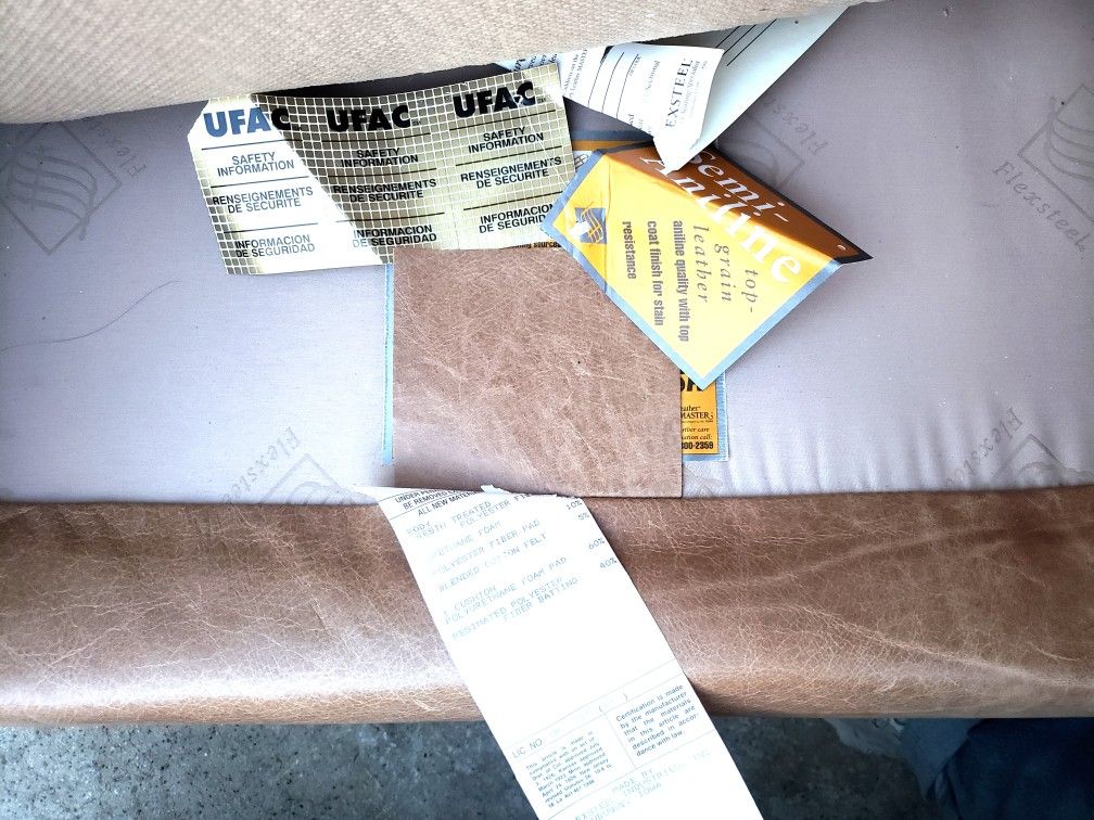 Flexsteel Couch w/ Chair & Ottoman Beige Leather Lifetime Structural Warranty