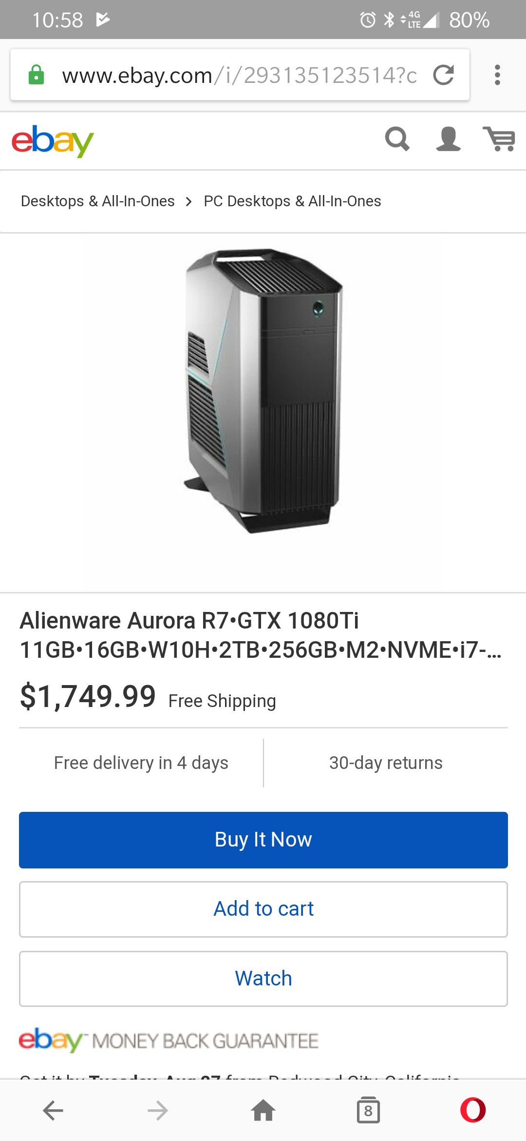 Alienware Aurora gaming PC I7 8700 Nvidia GTX 1080TI SSD best price