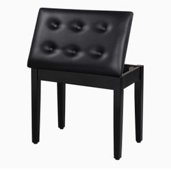 Piano Bench with Padded Cushion and Storage Compartment for Music Books, Vanity Stool, Tufted Wooden Seat-Black 