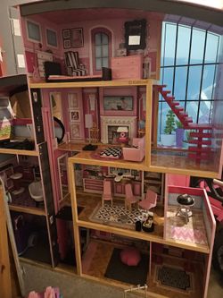 Wood Barbie House W/ wood Furniture