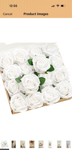 ing's moment Artificial Silk Flowers, 16pcs Faux Pure White Roses with Stems, 3.5" Fake Ivory Flowers Bulk for DIY Wedding Bouquets Centerpieces Party