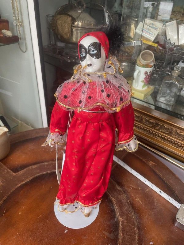 Vintage French Harlequin Doll With Stand Porcelain 