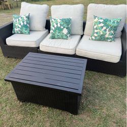 Outdoor Wicker Sofa Set with Coffee Table