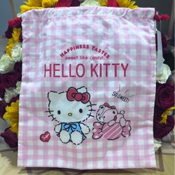 Hello Kitty Gingham Drawstring Bag