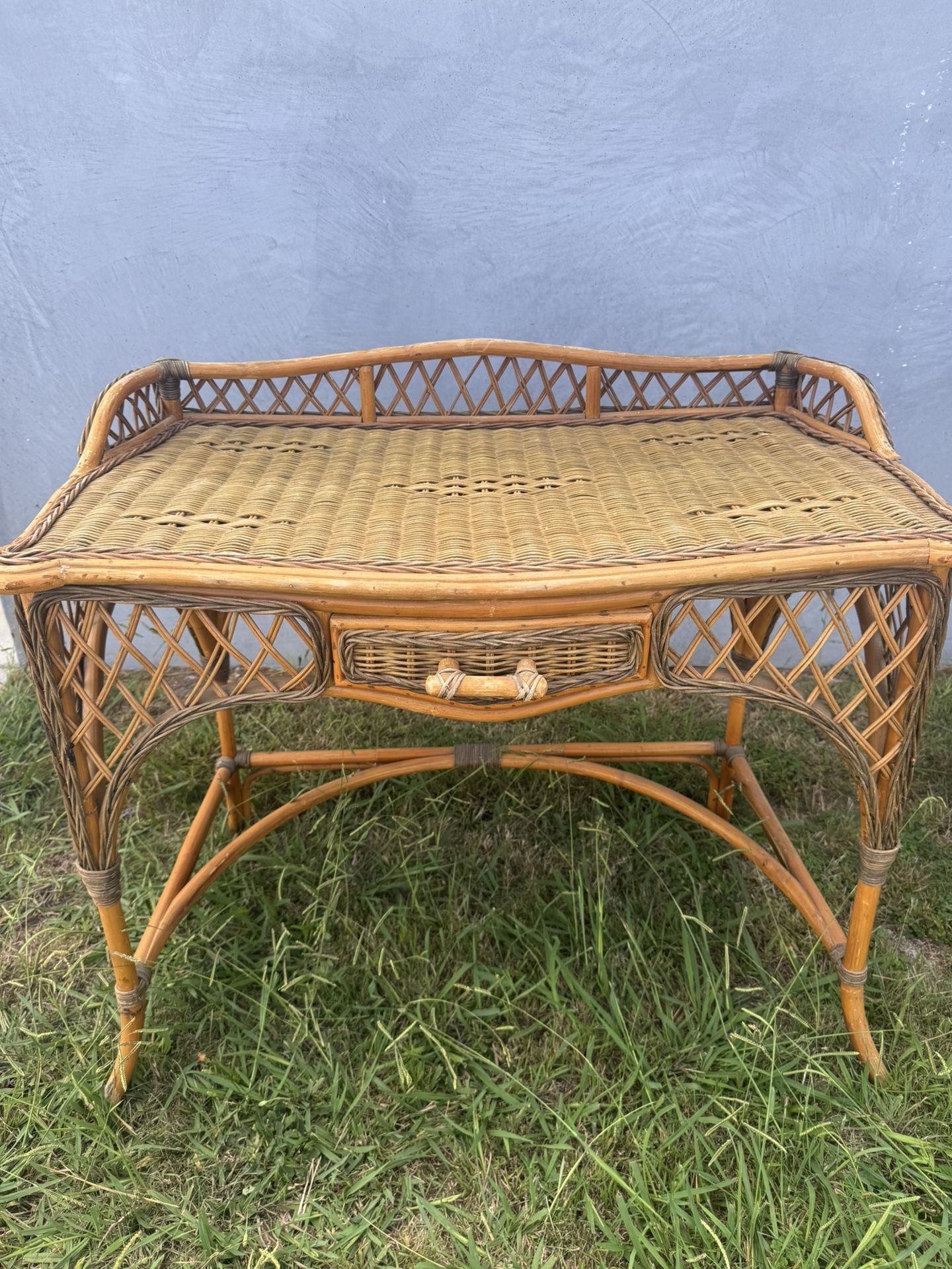 Vintage Bamboo & Wicker Writing Desk or Vanity
