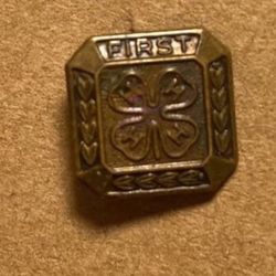 Vintage Bronze Square Small 4-H Club Pin Metal FIRST Mini Tiny Clover 4 H