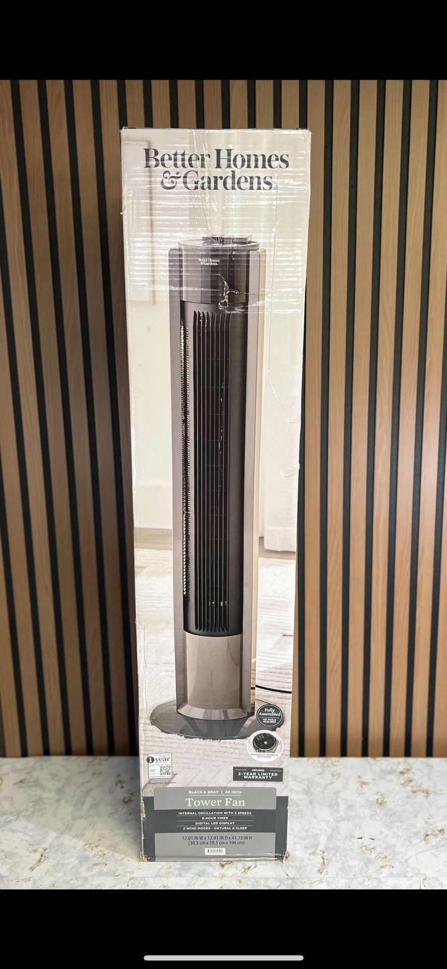 Better Homes & Gardens 40" Tall, 3-Speed Tower Fan, Internal Oscillation, Gray, New, BHS(contact info removed)BR