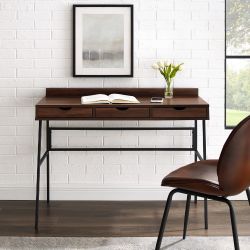 Mid Century Modern 3 Drawer Desk Dark Walnut - New