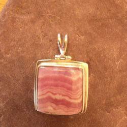 Rhodochrosite & Sterling Silver Square Pendant