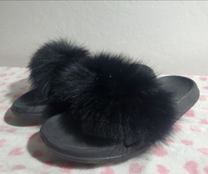 Black Fluffy Sandles Flip-Flops Slippers
