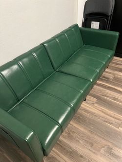 Green Futon Modern Faux Leather convertible couch Mid century love seat