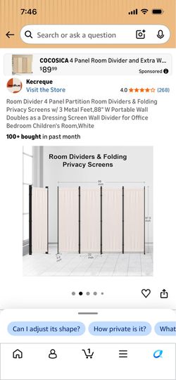 Room Divider 4 Panel Partition Room Dividers & Folding Privacy Screens w/ 3 Metal Feet, 88" W Portable Wall...