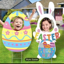 Garden Festivity, Large Easter Bunny & Egg Yard Sign Decorations with H-Stakes -brand New