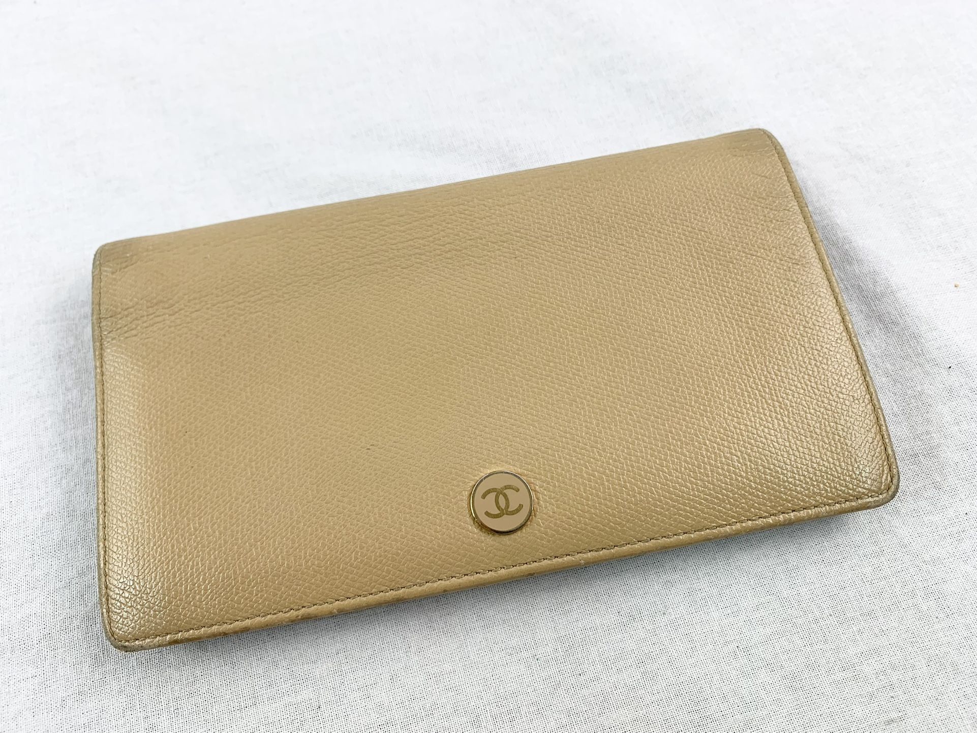Authentic CHANEL Wallet Coco Button Beige? Tan? Long Wallet.