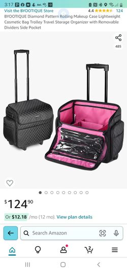 BYOOTIQUE Diamond Pattern Rolling Makeup Case Lightweight Cosmetic Travel Trolley Organizer (New)