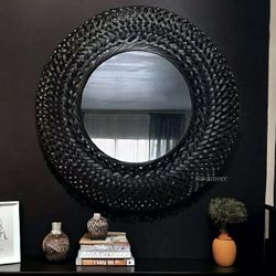 IKEA RISBYGD Decorative Mirror, Bamboo Frame, black