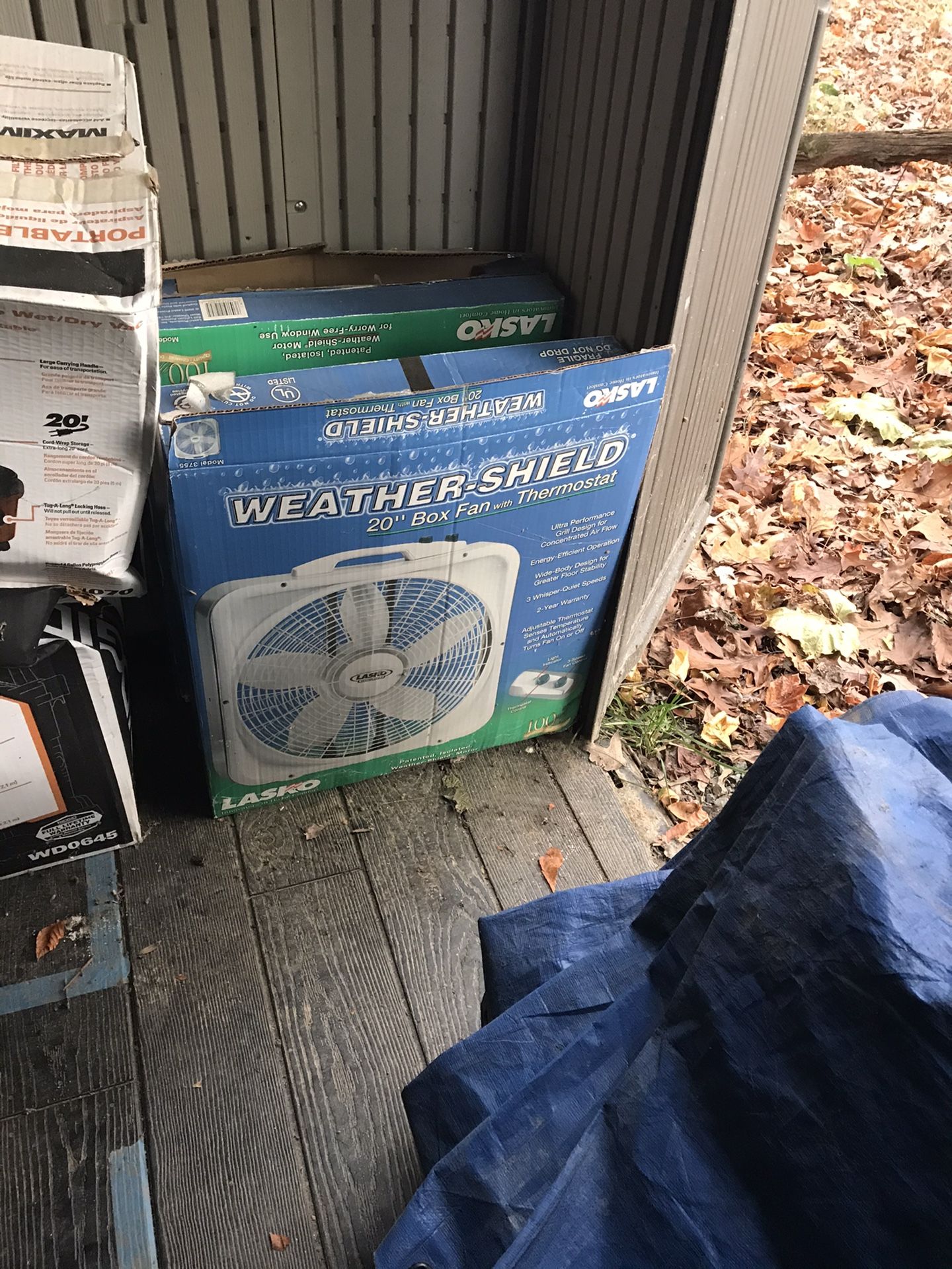 Lasko Weather-Shield 20 in. 3-Speed Box Fan with Thermostat