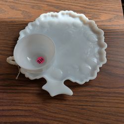 Milk Glass Snack Plate With Tea Cup