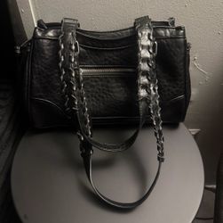 Black Leather Handbag with Braided Handles